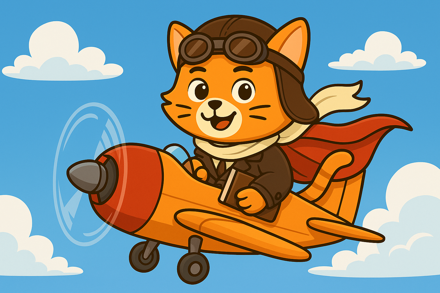 Cat flying plane